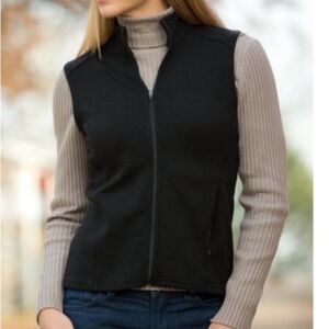 IBEX Women's Large Merino Wool Black Zip Front Vest Outdoor Travel Layer Hiking